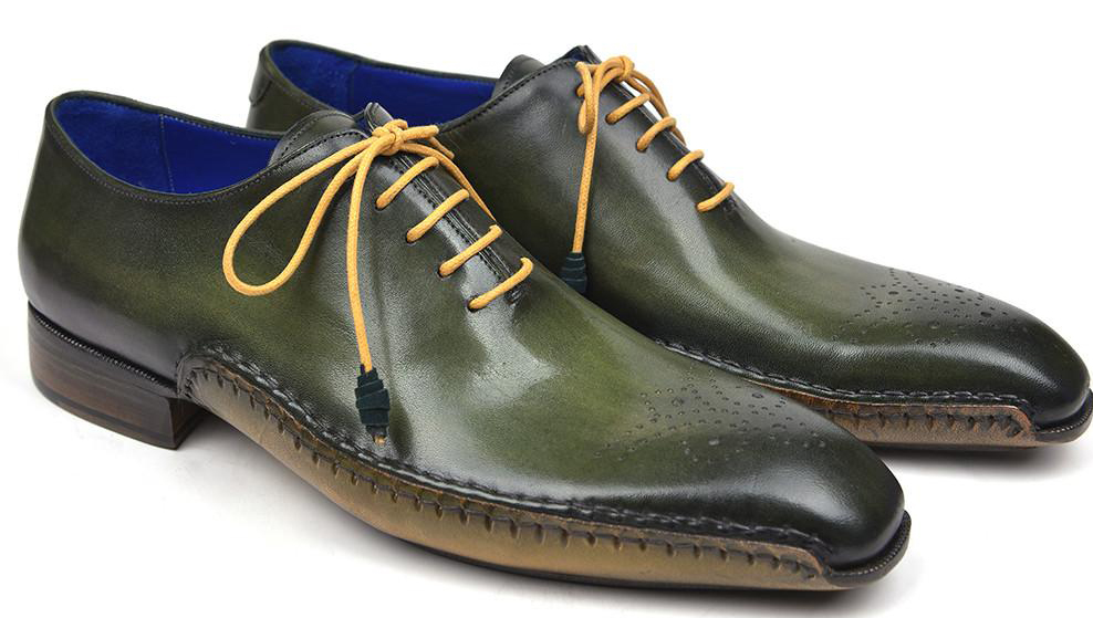 Paul Parkman ''86A5-GRN" Green Genuine Leather Opanka Stitched Medallion Toe Shoes.